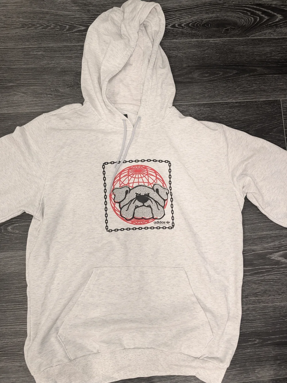 Adidas Light Gray Sweatshirt with Red and Black Graphic
